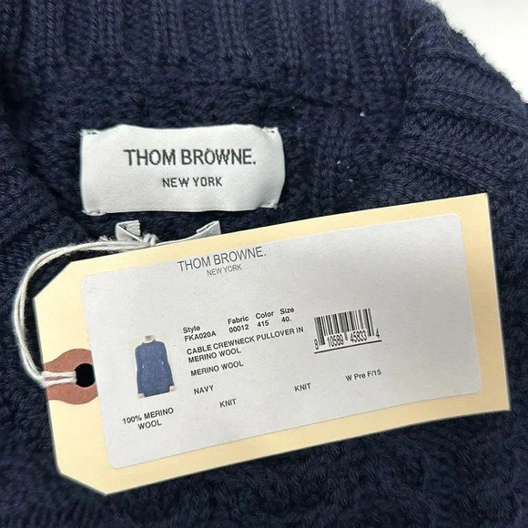 Thom Browne Cable Knit Crewneck Pullover Sweater Navy Blue Wool Size 40 / 1 New - Picture 10 of 13